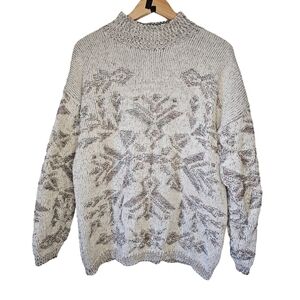 Vintage Castle Square Mock Neck Snowflake Knit Sweater Size Large